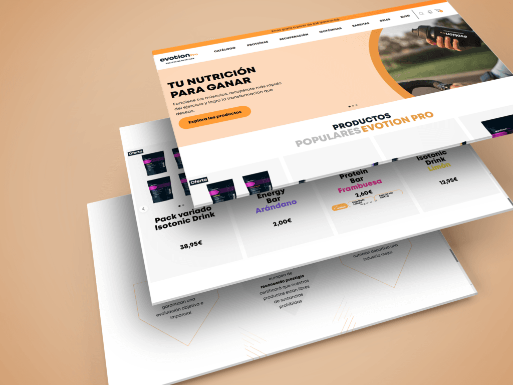Evotion PRO – Premium Muscle Growth Nutrition Store 2 Web Screens Perspective PSD Mockup